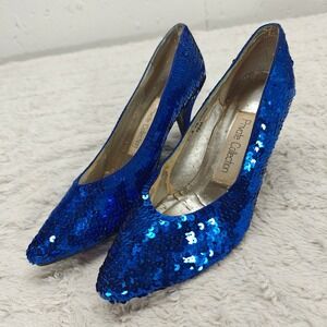 VTG Private Collection Blue Sequin High Heel Pumps Womens 7.5